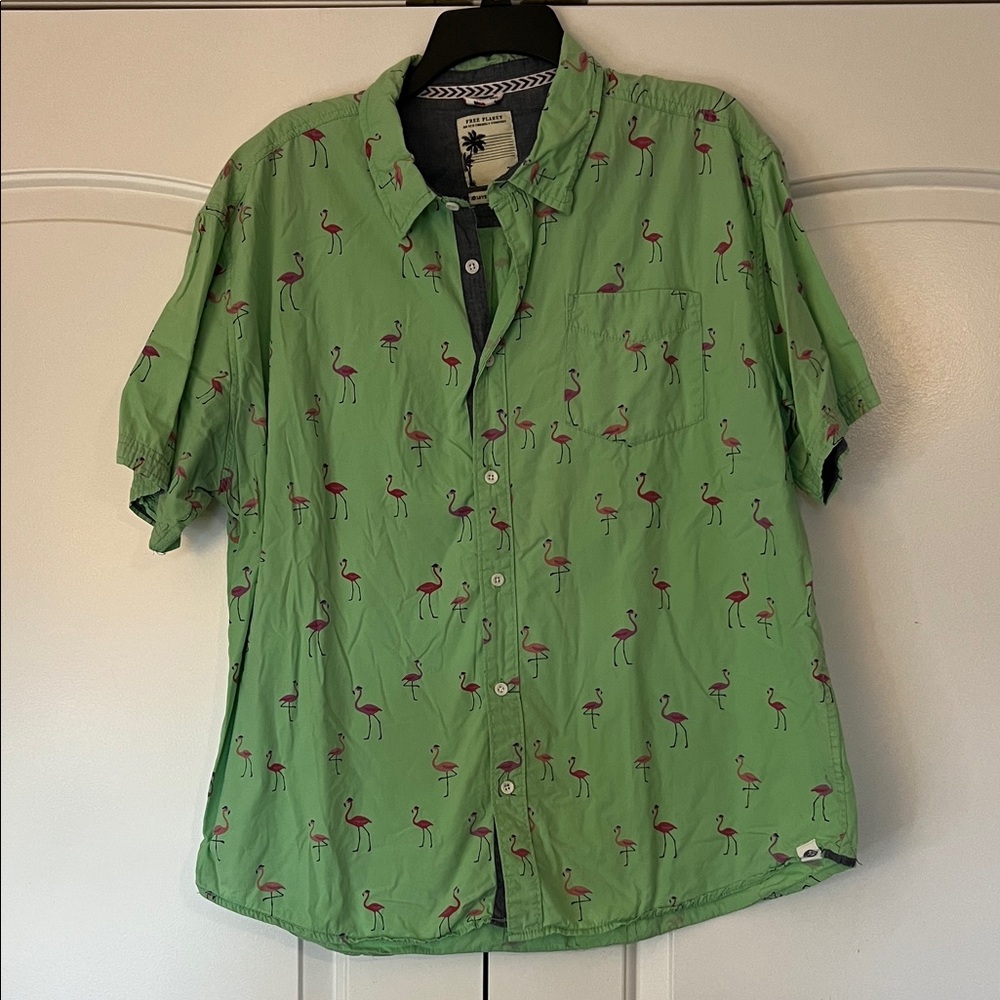 Green Flamingo Print Men's Shirt